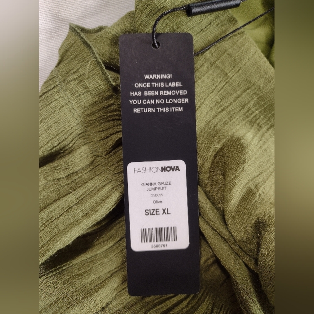 Fashion Nova Gianna Gauze Wide Leg Halter Jumpsuit Olive Green Size XL - Picture 12 of 16
